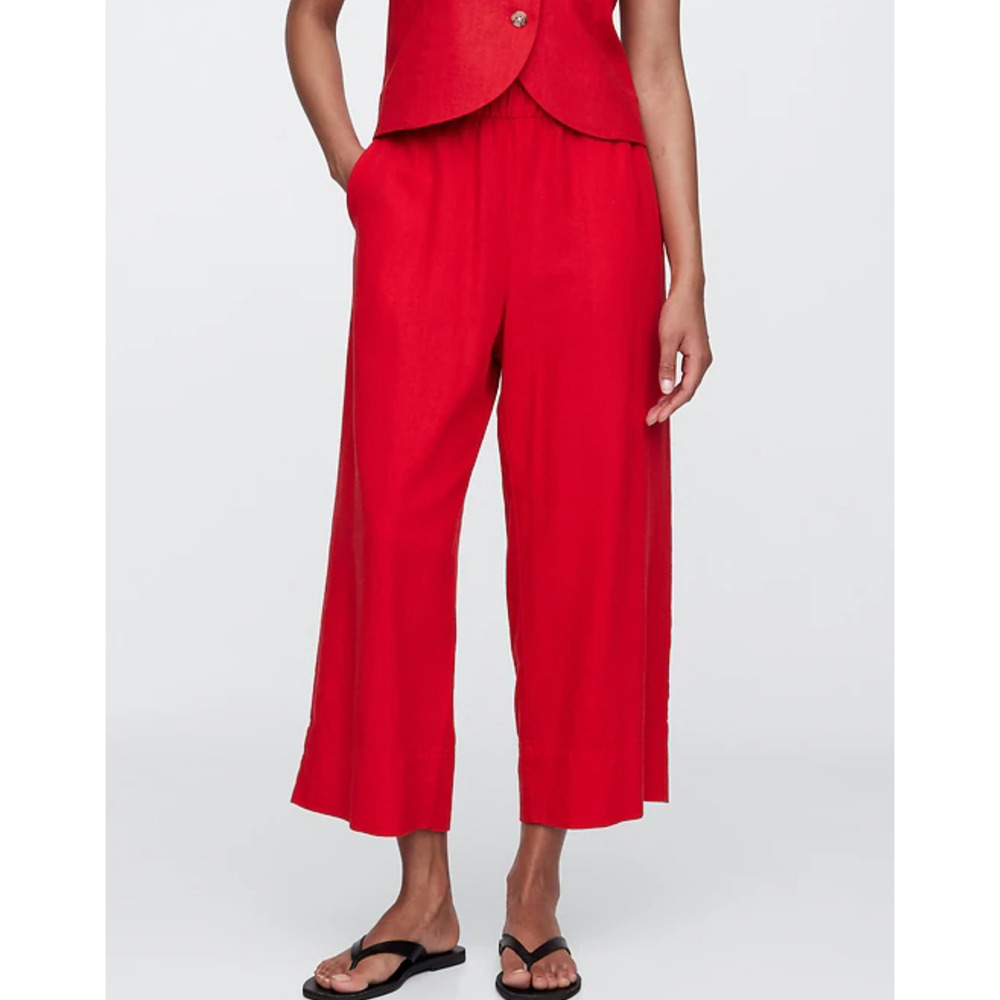 Gap Relaxed Linen Blend Pull On Crop Pants Red Wide Leg Casual Minimalist Size L